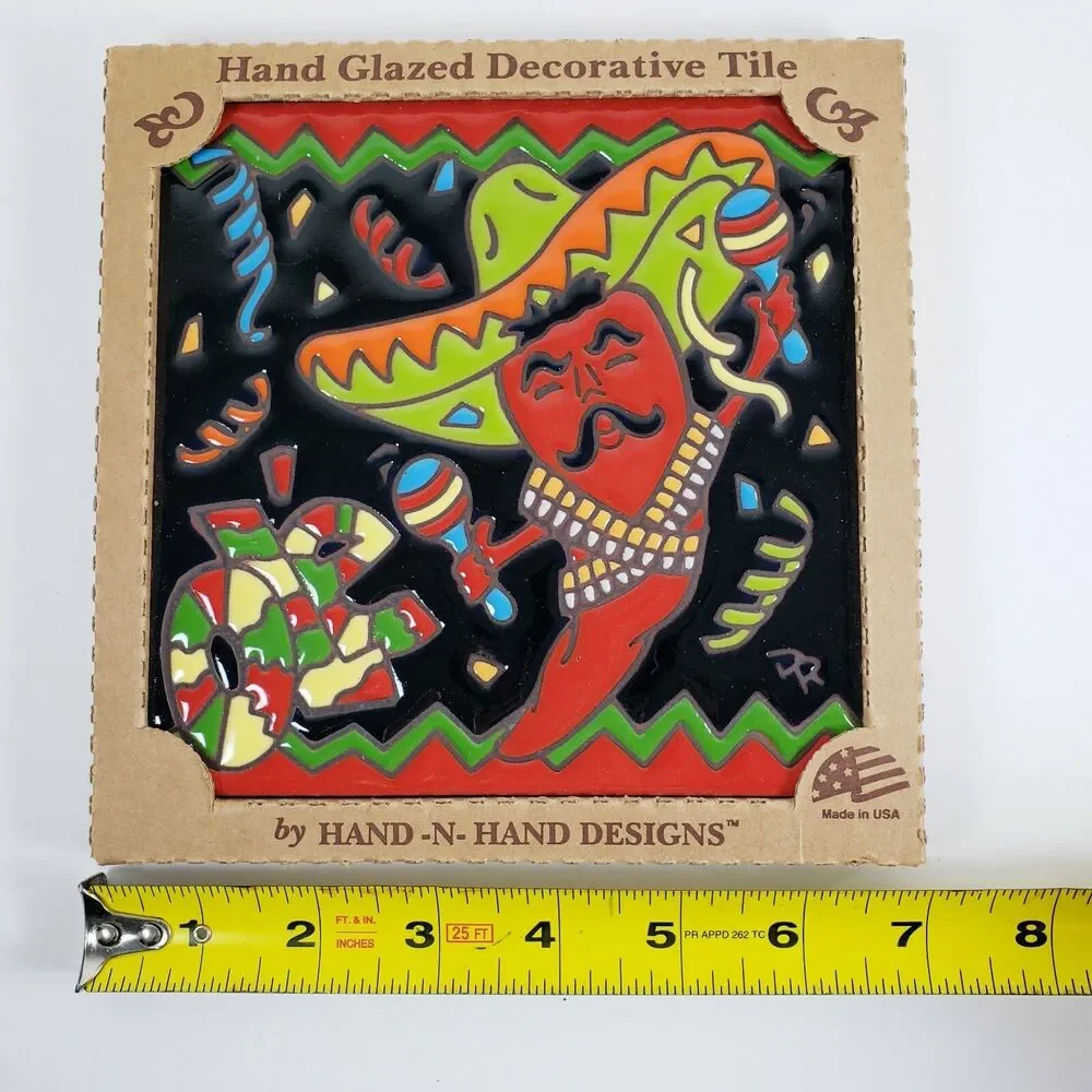 Paradie's Ole Red Chili Pepper Sombrero Hanging Decorative Tile Hand Glazed USA